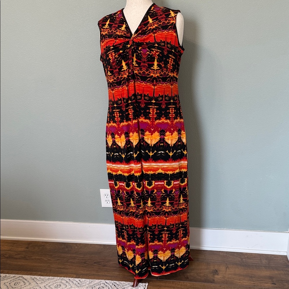 Multiples Red And Orange Patterned Maxi Dress - image 1